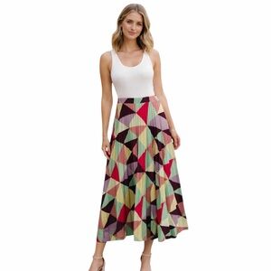 Celini Geometric Pleated Multicolor Skirt Size Small EUC